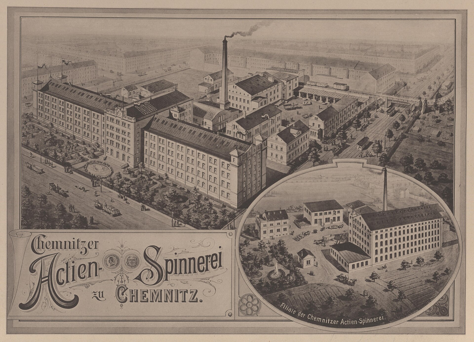 Historische Darstellung der Chemnitzer Actien-Spinnerei im Jahr 1893